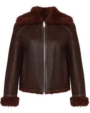 Yves Salomon Shearling-Collared Zip-Front Jacket - Brown