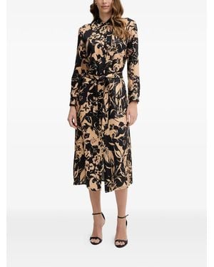 SIMONA CORSELLINI Floral-Print Belted Midi Dress - Natural