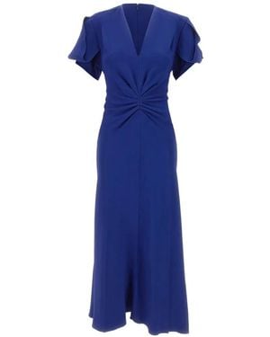 Victoria Beckham Eve V-Neck Draped Midi Dress - Blue