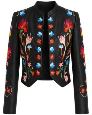 Temperley London Toledo Floral-Embroidered Leather Jacket - Black