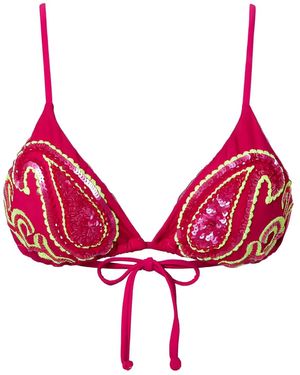 Twinset Top de bikini con detalle de lentejuelas y copa de triángulo - Rojo