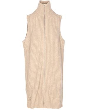 MM6 by Maison Martin Margiela High-Neck Zip-Front Top - Natural