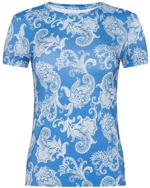 L'Agence Paisley-Pattern Crew-Neck T-Shirt - Blue