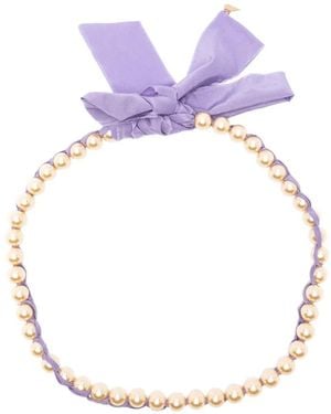 forte_forte Faux-Pearl Ribbon Necklace - Pink