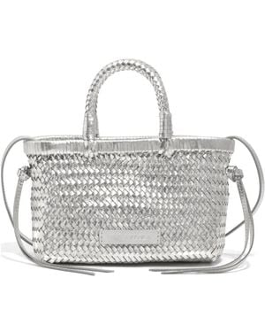 Bimba Y Lola Mini Braided-Handle Leather Tote Bag - White