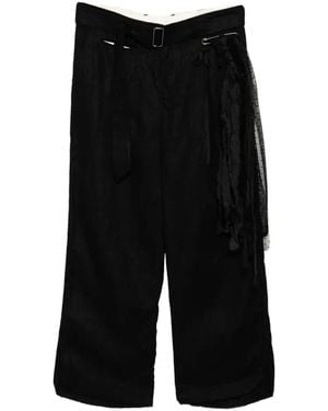 Midorikawa Belted Raw-Edge Trousers - Black