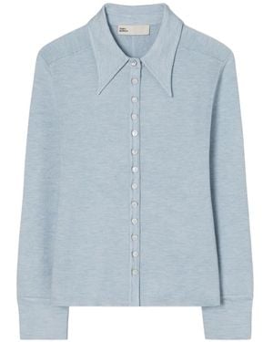 Tory Burch Silk Polo Cardigan - Blue