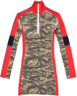 DIESEL Vestido de canalé con rayas de tigre - Rojo