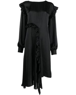 Remain Ruffled Long-Sleeved Maxi Dress - Black