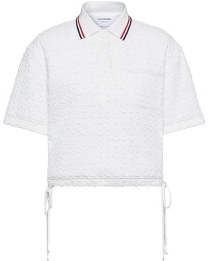 Thom Browne Ribbon Tweed Drawstring Polo Top - White