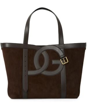 Dolce & Gabbana Dg Buckle Suede Tote Bag - Brown