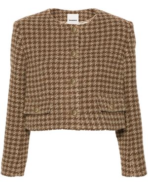Sandro Houndstooth-Pattern Tweed Jacket - Brown