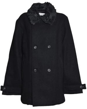Our Legacy Wage Faux-Fur Collar Double-Breasted Coat - Blue