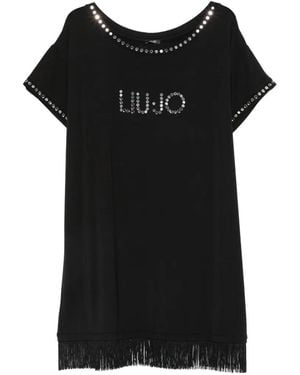 Liu Jo Robe Frangée À Détails De Clous - Black