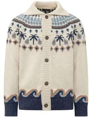 Alanui Sweet Winter Jacquard-Knit Cardigan - Blue