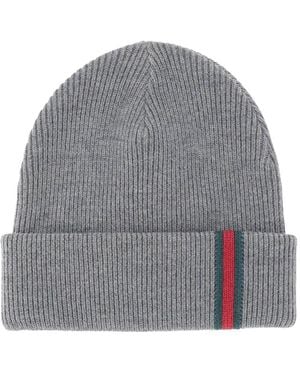 Gucci Ribbed Web Beanie - Grey