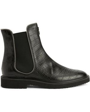Giuseppe Zanotti Jaky Crocodile-Effect Leather Chelsea Boots - Black
