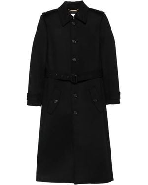 Saint Laurent Belted Single-Breasted Coat - Black