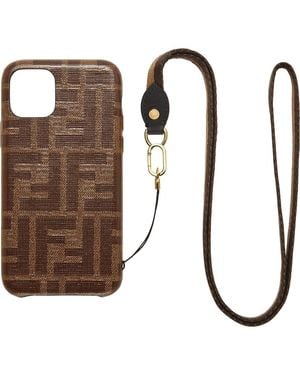 Fendi Canvas-trimmed Embossed Leather Iphone 11 Pro Case - Brown