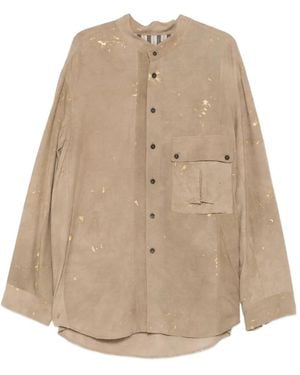 Ziggy Chen Paint-Splatter Chest-Pocket Shirt - Natural