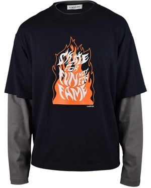Lanvin Layered Long-Sleeve T-Shirt With Graphic Flame Design - Blue