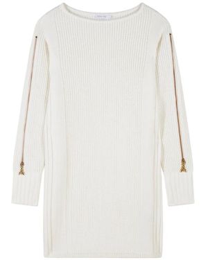 Patrizia Pepe Ribbed-Knit Zip-Detail Mini Dress - White