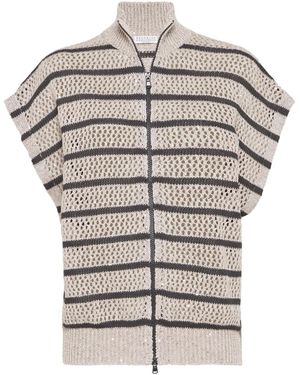 Brunello Cucinelli ストライプ カーディガン - グレー