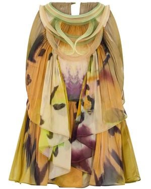 Alberta Ferretti Abstract-Print Silk Blouse - Metallic