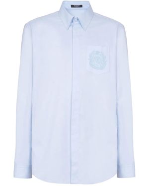 Balmain Hemd Mit Logo-Stickerei - Blau