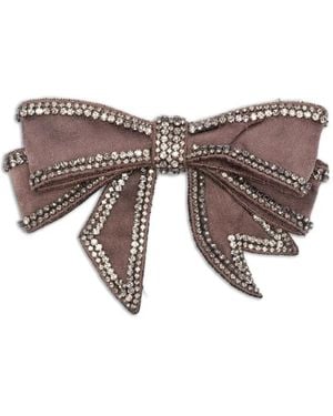 Vanisé Rhinestone-Embellished Bow Brooch - Brown