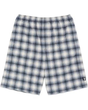Stussy Elasticated-Waistband Flannel Shorts - Blue