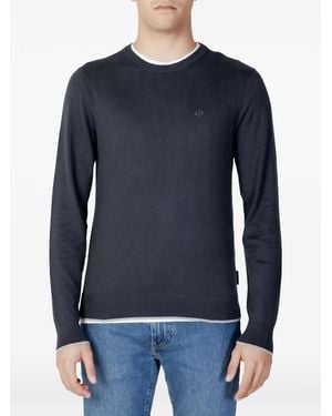 ARMANI EXCHANGE Logo-Embroidered Crew-Neck Sweater - Blue