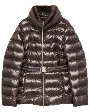 Herno Belted Faux-Fur Collar Jacket - Brown