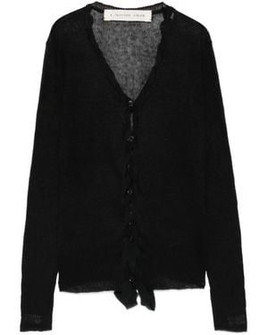 A Tentative Atelier Ruffle-Trimmed Sheer-Knit Cardigan - Black