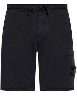 Stone Island Compass-Patch Cotton Shorts - Blue