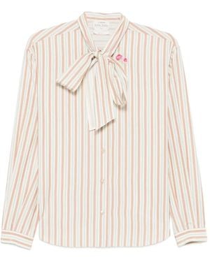 forte_forte Striped Bow Shirt - White