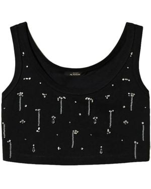 Twinset Crystal-Embellished Cropped Top - Black