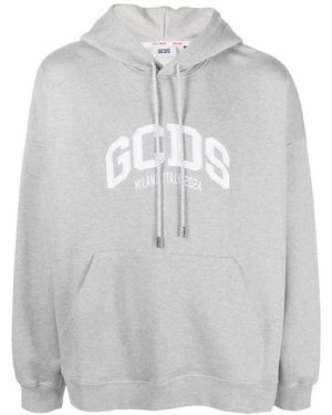 Gcds Logo-Patch Jersey Cotton Hoodie - Grey