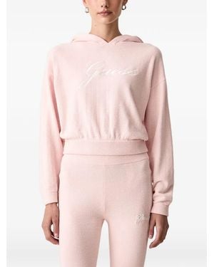 Guess Hoodie Crop Aria À Logo Brodé - Pink