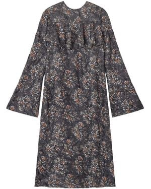 Ganni Floral-Print Ruffled Dress - Grey