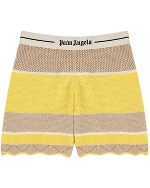 Palm Angels Striped Scalloped-Edge Shorts - Yellow