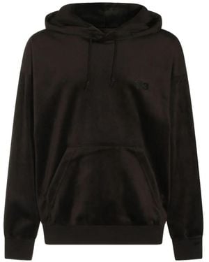 Y-3 Logo-Print Velvet Hoodie - Black