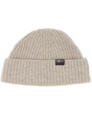 MM6 by Maison Margiela Ribbed Logo-Patch Beanie - White