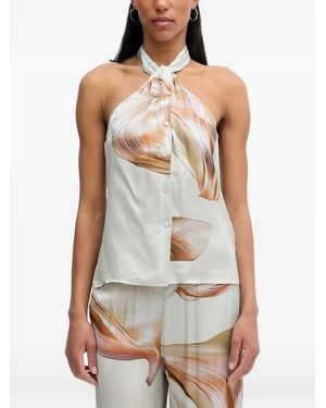 Isabelle Blanche Abstract-Print Halterneck Top - White