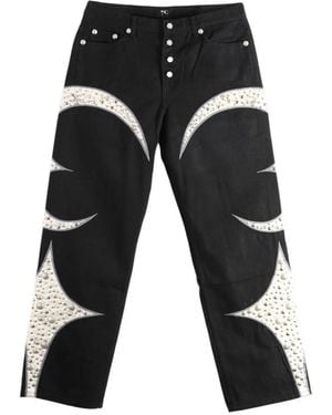THUG CLUB Iron Steel Focus Studded Patchwork Jeans - Black