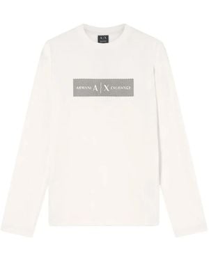 ARMANI EXCHANGE Logo-Print Long-Sleeve T-Shirt - White