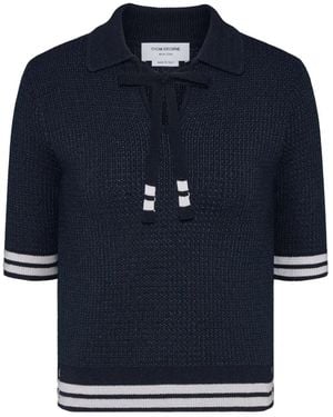 Thom Browne Tuck Stitch Silk Cashmere & Wool Polo - Blue