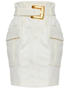 Balmain Falda Cargo Con Cinturón - Blanco