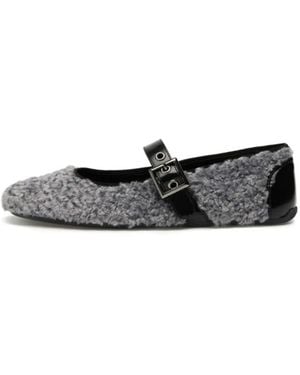 Candice Cooper Dafne Brid Teddy Buckle-Strap Faux-Shearling Ballet Flats - White