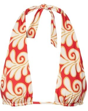Cala De La Cruz Patterned Triangle Bikini Top - Red